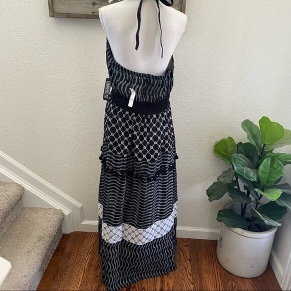 New York‎ & Co black white halter maxi dress cotton size L NWT - Picture 4 of 11